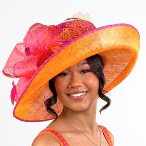 Beloved Millinery Kentucky Derby Collection Fabulous Pink Orange Wide Brim Hat